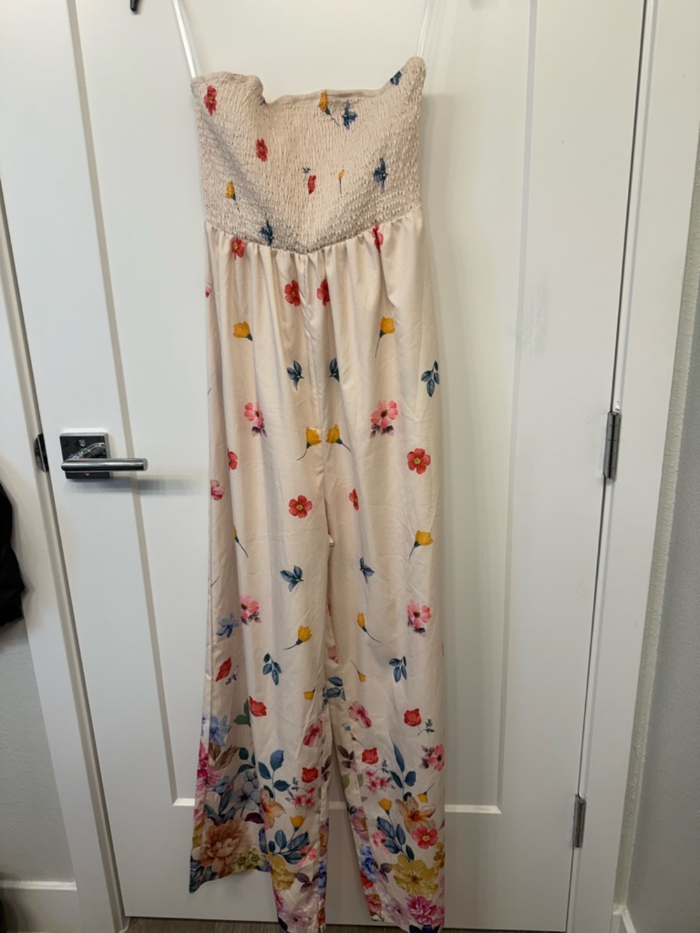 Cream Floral Smocked jumpsuit